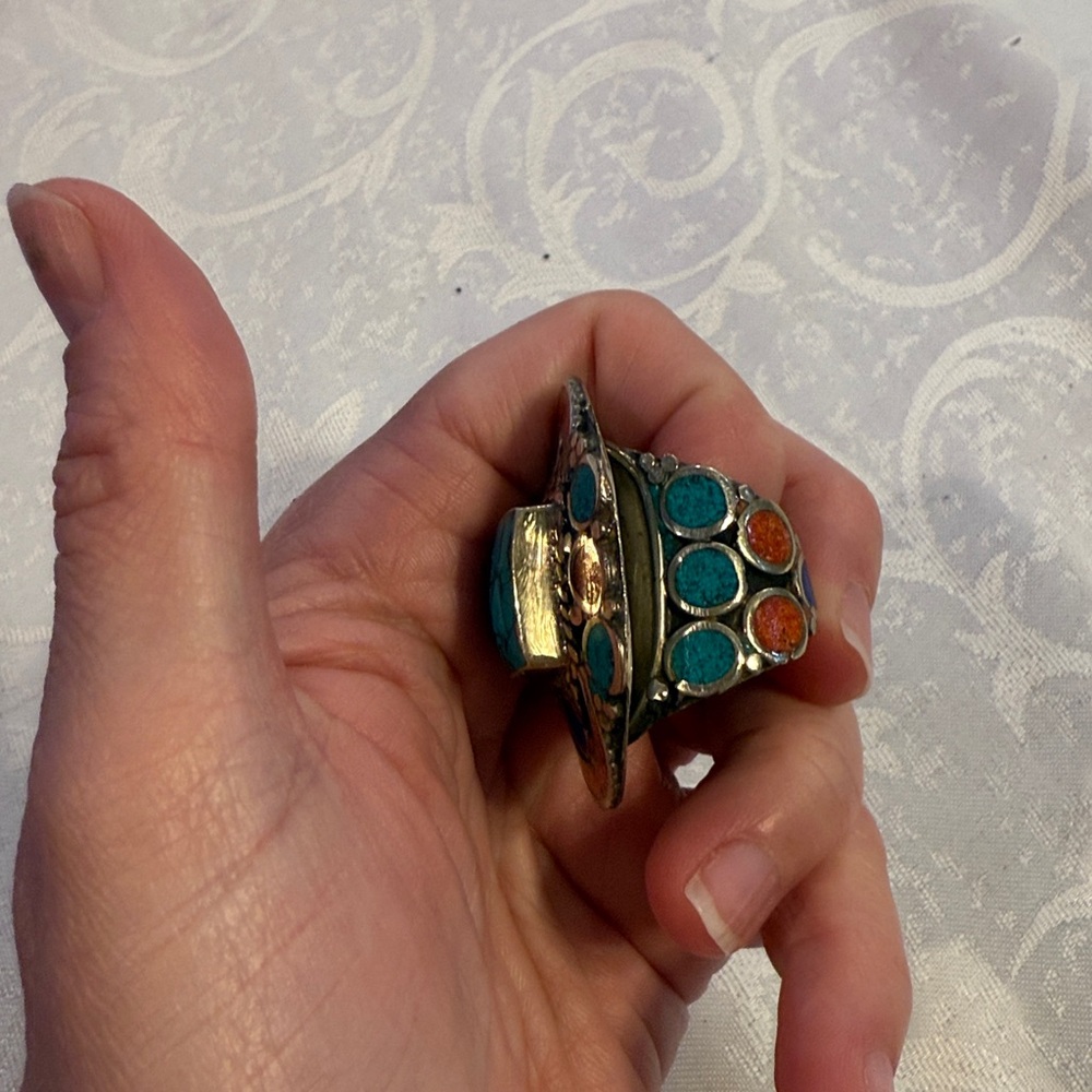 Turquoise And Orange Statement Ring - image 3